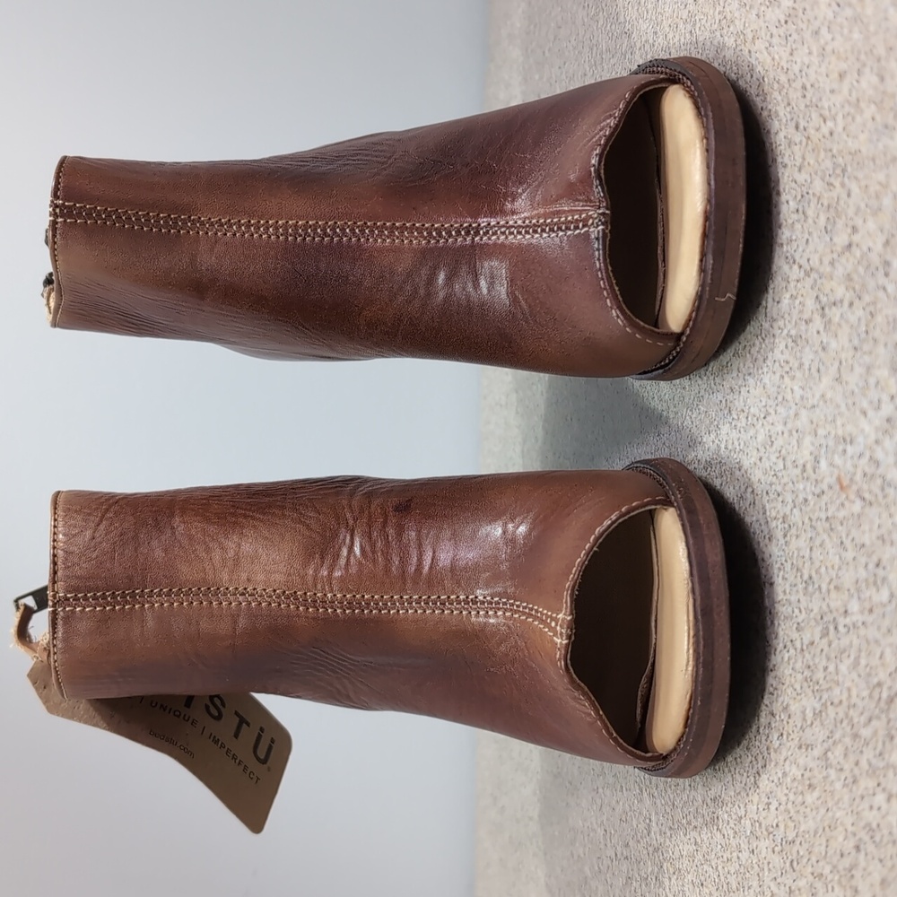 Bed Stu Onset Open Toe Bootie Boot, Brown Leather, Stacked Heel, Women 7.5 - Picture 3 of 16